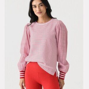 Addison Bay Soft Luxe Penny Pullover Sweatshirt White/Cherry Stripe Size Medium